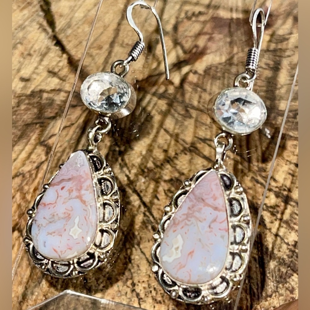 Plume Agate Earrings 2 1/4”